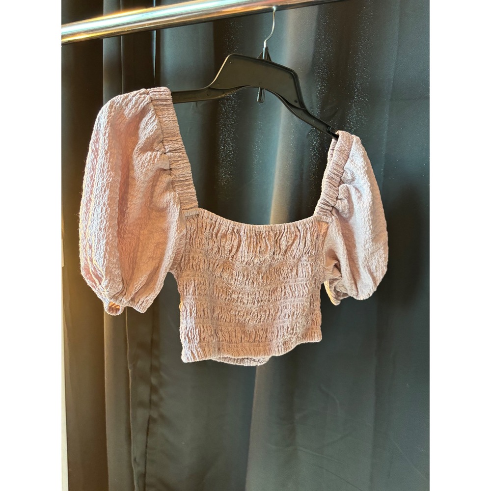 Urban Outfitters Smocked Puff Sleeve Crop Top Lavender Purple Square Neck Small